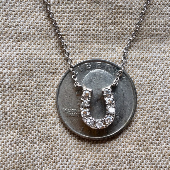 Sweet Diamond Crystal Horseshoe Horse Shoe Silver Necklace - Picture 3 of 8